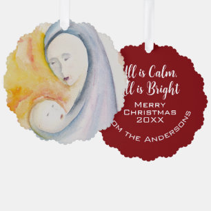Madonna and Child Watercolor Modern Religious Tree Decoration Card