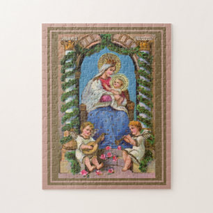 Madonna And Child With Angels Jigsaw Puzzle