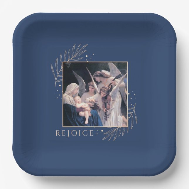 Madonna and Child with Angels Rejoice Paper Plate (Front)