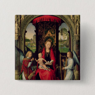 Madonna and Child with two Angels 15 Cm Square Badge