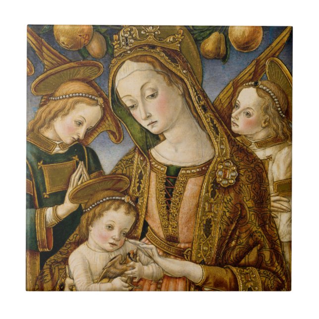Madonna and Child with Two Angels Ceramic Tile (Front)