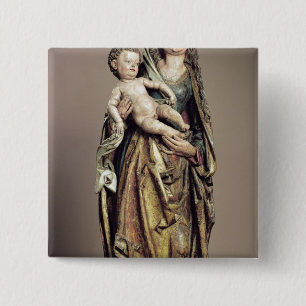 Madonna and Child, Wooden Sculpture 15 Cm Square Badge