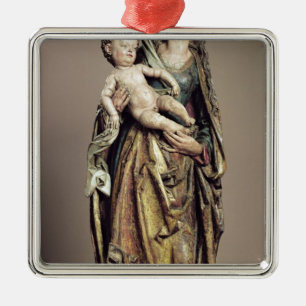 Madonna and Child, Wooden Sculpture Metal Ornament