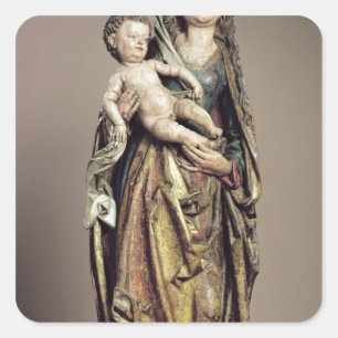 Madonna and Child, Wooden Sculpture Square Sticker