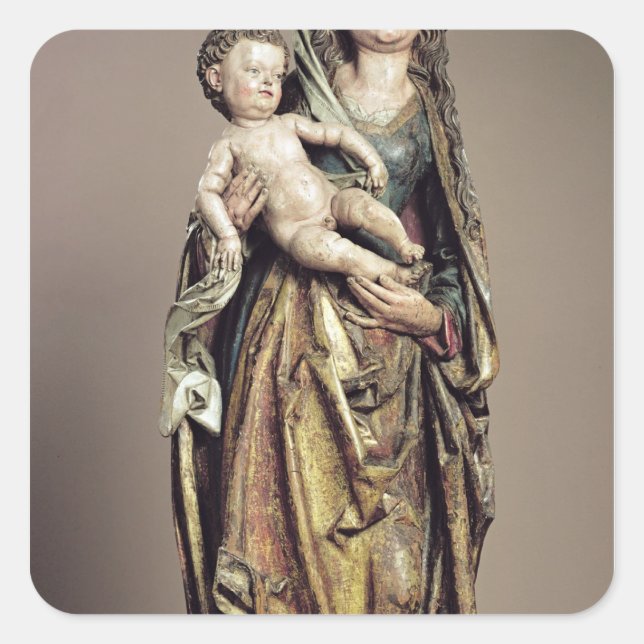 Madonna and Child, Wooden Sculpture Square Sticker (Front)