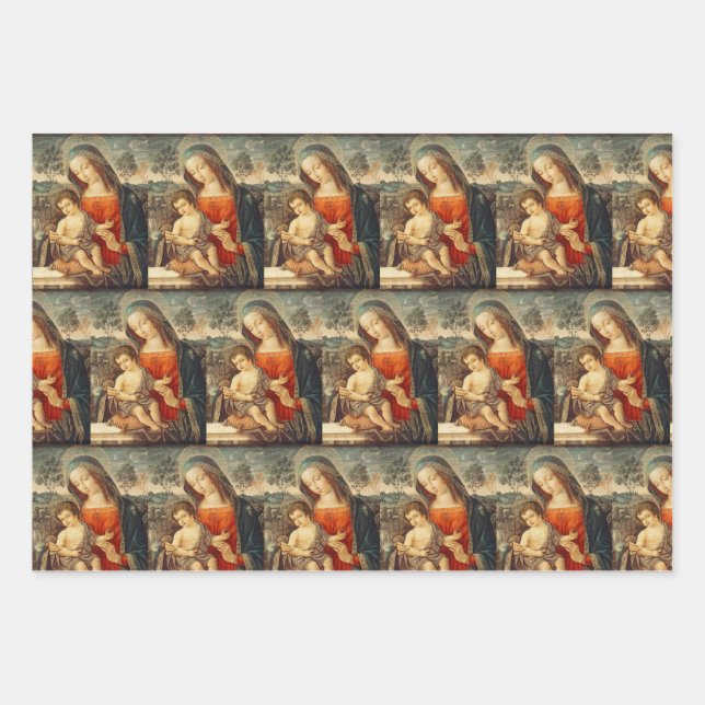 Madonna and Christ Child Classic Art Christmas Wrapping Paper Sheet (Front)
