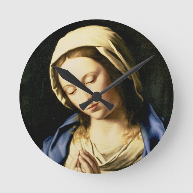 Madonna at Prayer (oil on canvas) Round Clock (Front)
