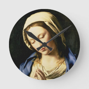Madonna at Prayer (oil on canvas) Round Clock