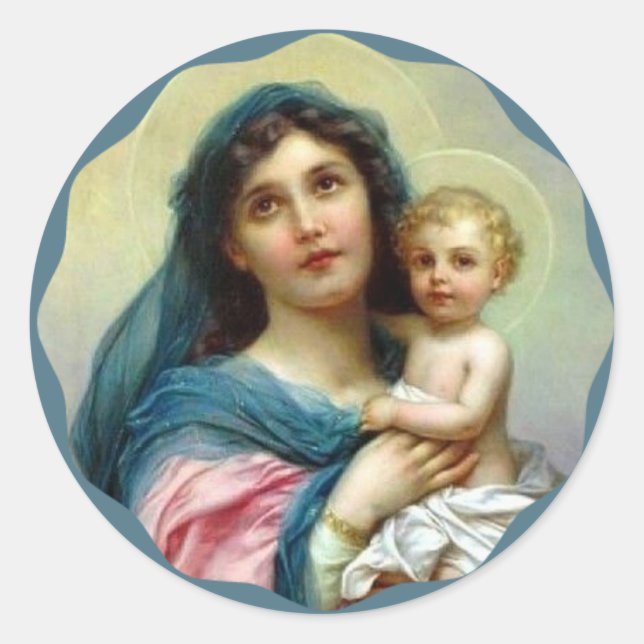 Madonna Blessed Mary with Baby Jesus Classic Round Sticker (Front)