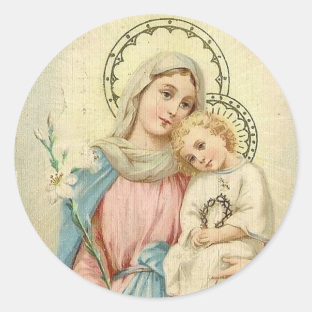 Madonna Blessed Mary with Baby Jesus Classic Round Sticker (Front)
