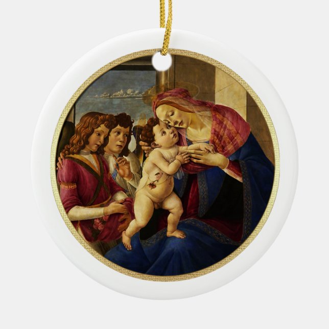Madonna by Botticelli. Christmas Gift Ceramic Tree Decoration (Front)