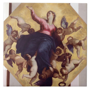 Madonna Carried by Angels (ceiling fresco) Ceramic Tile