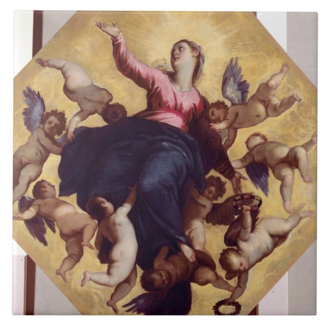 Madonna Carried by Angels (ceiling fresco) Ceramic Tile (Front)