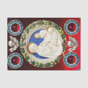 MADONNA,CHILD AND ANGELS NATIVITY FLORAL CROWN Red Tissue Paper