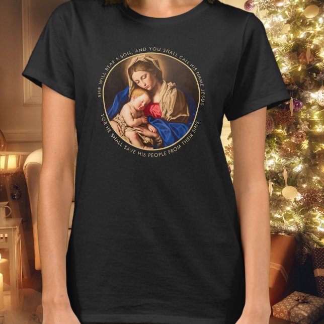 Madonna & Child Religious Christmas Gift Mothers T-Shirt (Madonna & Child religious Christmas tshirt for moms, grandmas and all Catholic & Christian women.)