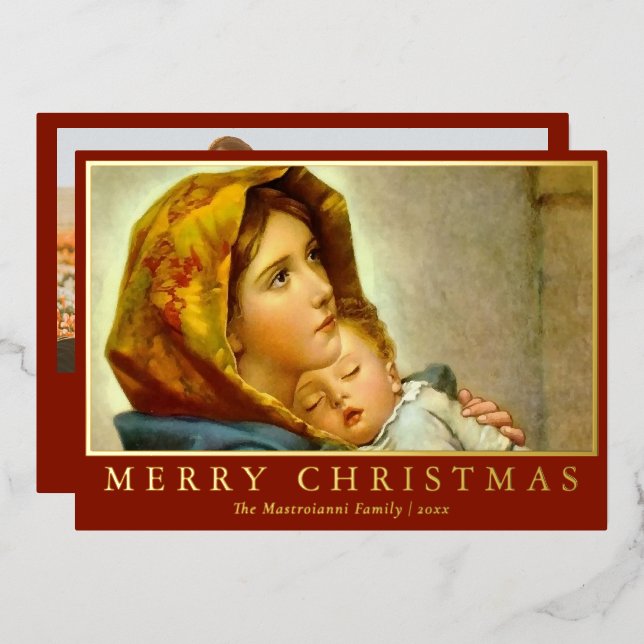 Madonna & Child Religious Christmas with Photo Foil Holiday Card (Front/Back)