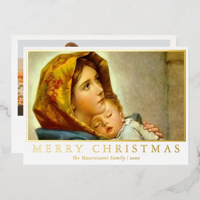 Madonna & Child Religious Christmas with Photo Foil Holiday Card (Front/Back)
