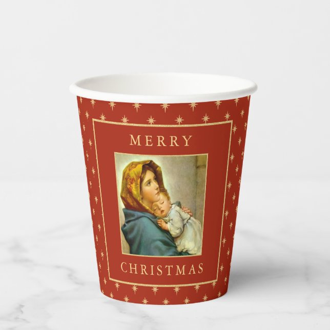 Madonna & Child Traditional Religious Christmas Paper Cups (Front)