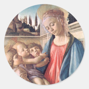 Madonna & Child Two Angels Botticelli Fine Art Classic Round Sticker