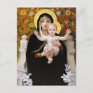 Madonna + child, white lillies christmas postcards