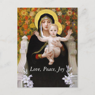 Madonna + child, white lillies christmas postcards
