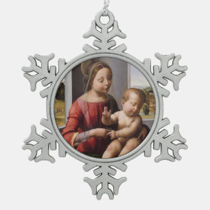 Madonna & Child with John the Baptist Snowflake Pewter Christmas Ornament
