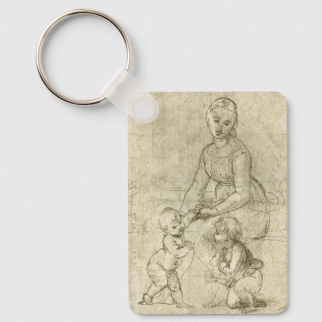 Madonna, Christ and Saint John Baptist by Rapahel Key Ring (Front)