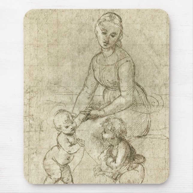 Madonna, Christ and Saint John Baptist by Rapahel Mouse Pad (Front)