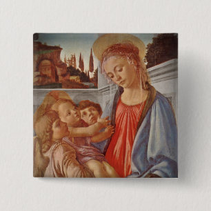 Madonna Christ Child and Two Angels 15 Cm Square Badge