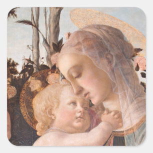 Madonna del Magnificat holding Baby Jesus Square Sticker
