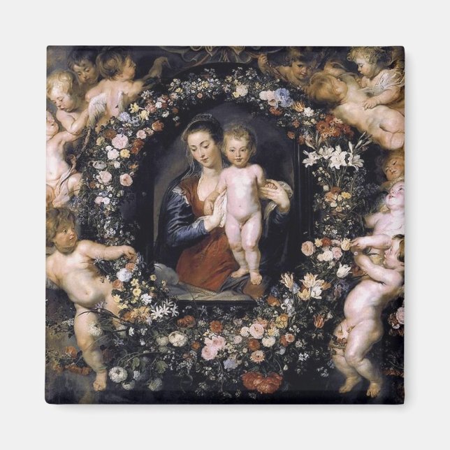 Madonna Floral Wreath With Child by Rubens Magnet (Front)