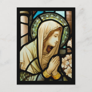 Madonna in Prayer Stained Glass Postcard