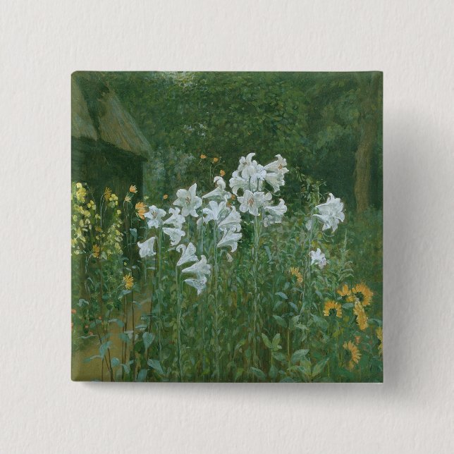 Madonna Lilies in a Garden 15 Cm Square Badge (Front)