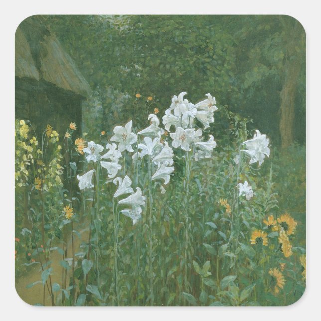 Madonna Lilies in a Garden Square Sticker (Front)