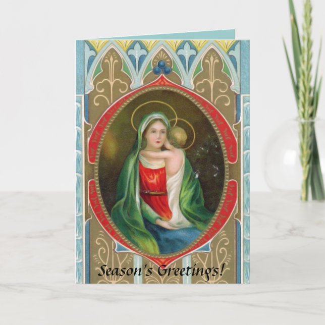 Madonna Mary and Child Vintage Religious Christmas Holiday Card (Front)
