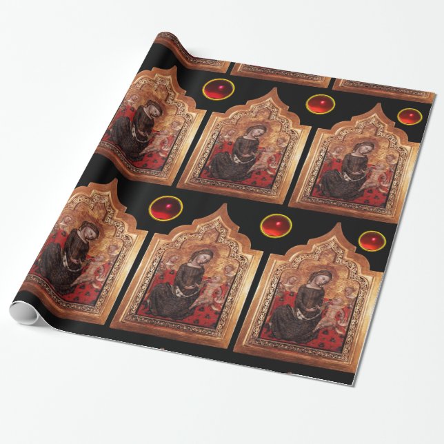 MADONNA OF HUMILITY / Red Ruby Gemstones Christmas Wrapping Paper (Unrolled)