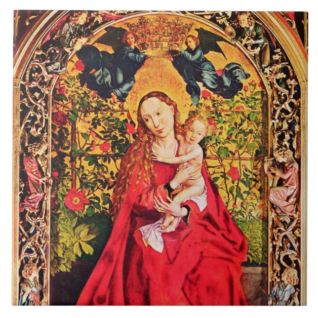 MADONNA OF ROSE BOWER WITH ANGELS CERAMIC TILE (Front)