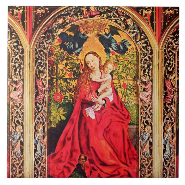 MADONNA OF ROSE BOWER WITH ANGELS CERAMIC TILE (Front)
