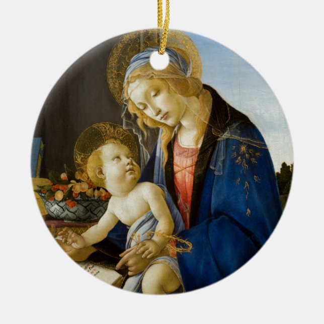 Madonna of the Book by Botticelli Ceramic Ornament (Front)