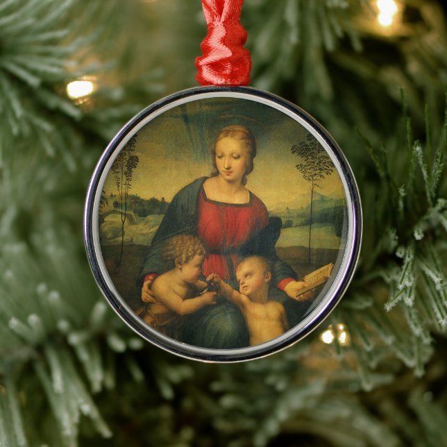 Madonna of the Goldfinch by Raphael Sanzio Metal Ornament (Tree)