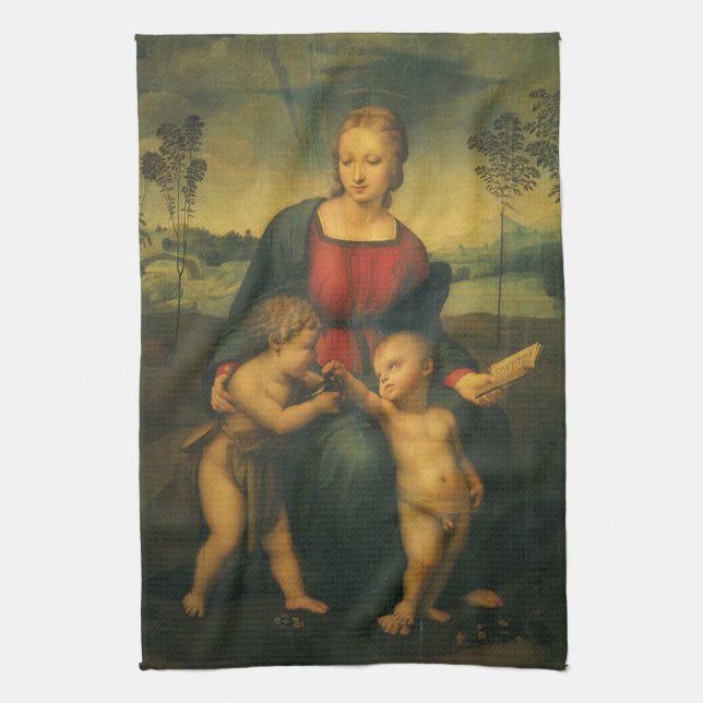 Madonna of the Goldfinch by Raphael Sanzio Tea Towel (Vertical)