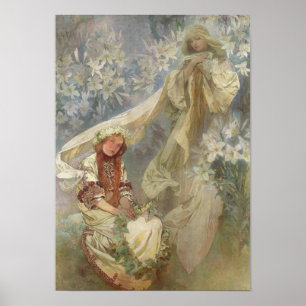 Madonna of the Lilies by Alphonse Mucha Poster