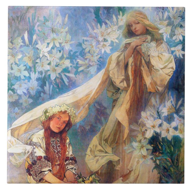 Madonna of the Lily, Mucha Ceramic Tile (Front)