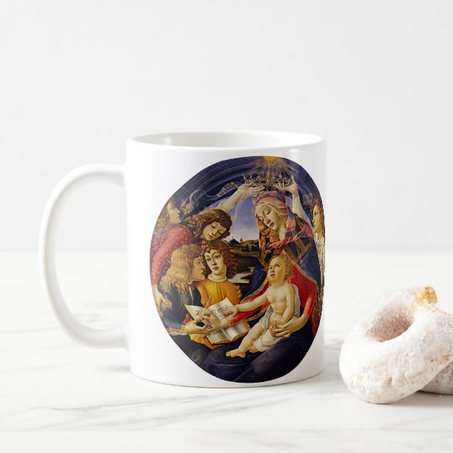 Madonna of the Magnificat by Sandro Botticelli Coffee Mug (With Donut)