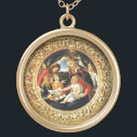 Madonna of the Magnificat Gold Plated Necklace<br><div class="desc">Madonna of the Magnificat is a painting by the Italian Renaissance master Sandro Botticelli, 1487 FLorence Italy .tempera on panel.This work portrays the Virgin Mary crowned by two angels. The Child Jesus is keeping in a hand the pomegranate,  symbol of the Resurrection.</div>