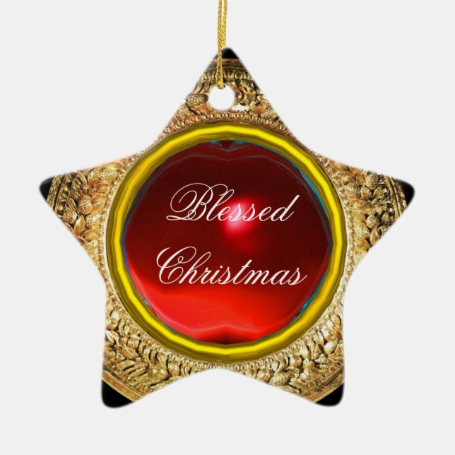 Madonna of the Magnificat / Ruby Gemstone Star Ceramic Ornament (Front)