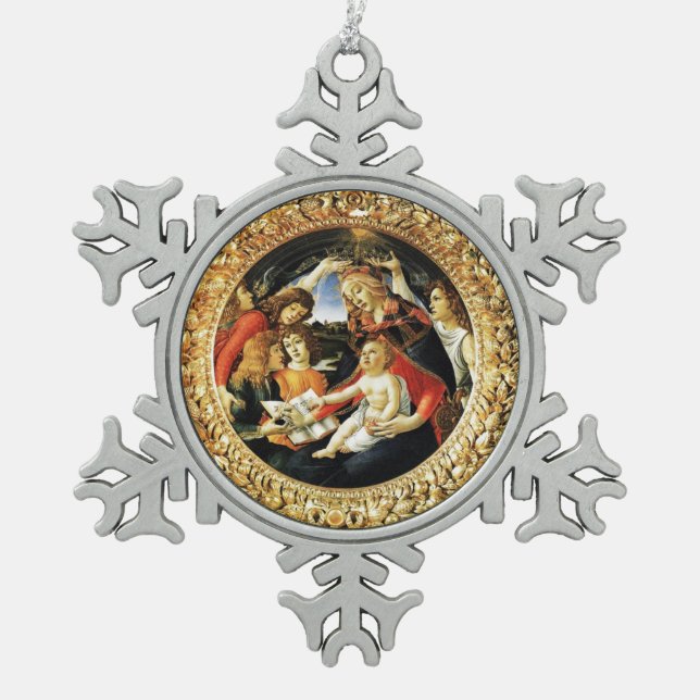 Madonna of the Magnificat Snowflake Pewter Christmas Ornament (Front)