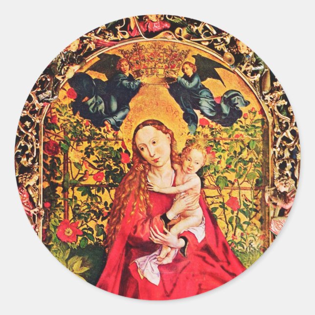 MADONNA OF THE ROSE BOWER CLASSIC ROUND STICKER (Front)