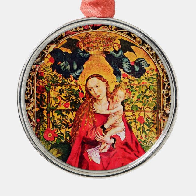 MADONNA OF THE ROSE BOWER MISTLETOES,HOLLY BERRIES METAL TREE DECORATION (Front)