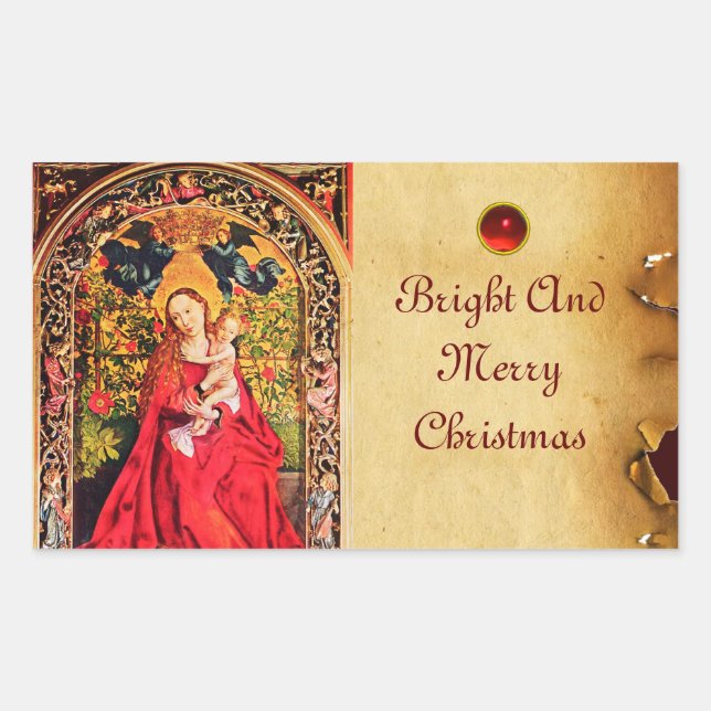 MADONNA OF THE ROSE BOWER PARCHMENT RECTANGULAR STICKER (Front)